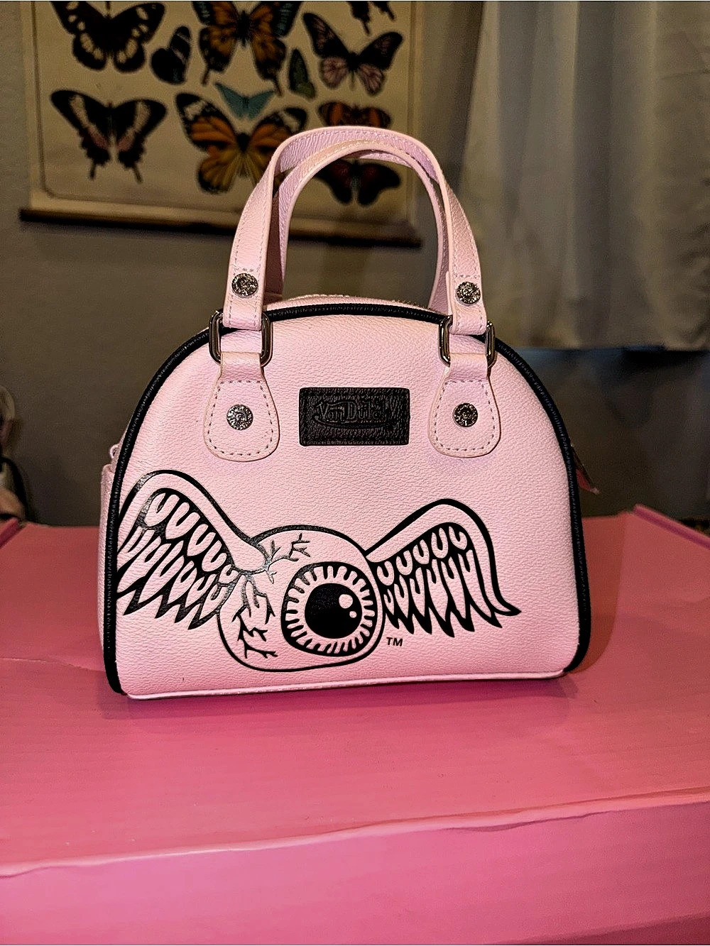 Von Dutch Two Tone Pink & Black Bowling Bag